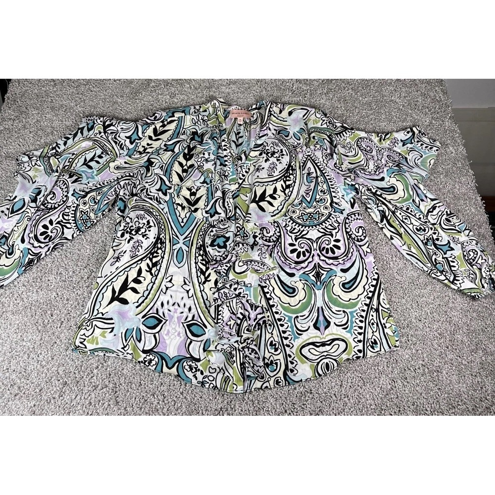 Black Label By Chico's Paisley Print Ruffle Blouse Size XL Multicolor Boho